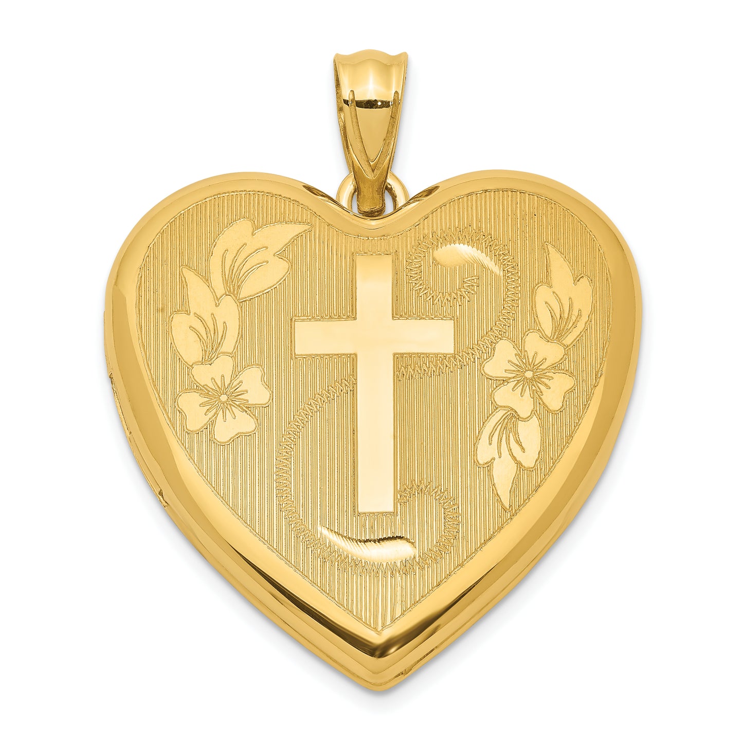 Ss/Gold Plated Sterling Silver Gold-Tone Floral Cross Ash Holder Heart Locket