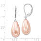 Sterling Silver Majestik Rhodium-Plated 10X18mm Teardrop Pink Imitation Shell Pearl Leverback Dangle Earrings