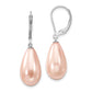 Sterling Silver Majestik Rhodium-Plated 10X18mm Teardrop Pink Imitation Shell Pearl Leverback Dangle Earrings