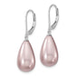 Sterling Silver Majestik Rhodium-Plated 10X18mm Teardrop Purple Imitation Shell Pearl Leverback Dangle Earrings