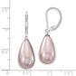 Sterling Silver Majestik Rhodium-Plated 10X18mm Teardrop Purple Imitation Shell Pearl Leverback Dangle Earrings