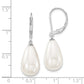 Sterling Silver Majestik Rhodium-Plated 10X18mm Teardrop White Imitation Shell Pearl Leverback Dangle Earrings