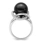 Sterling Silver Majestik Rhodium-Plated Size 6 12-13mm Black Imitation Shell Pearl And Cz Ring