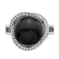 Sterling Silver Majestik Rhodium-Plated Size 6 12-13mm Black Imitation Shell Pearl And Cz Ring