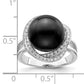 Sterling Silver Majestik Rhodium-Plated Size 6 12-13mm Black Imitation Shell Pearl And Cz Ring