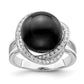 Sterling Silver Majestik Rhodium-Plated Size 6 12-13mm Black Imitation Shell Pearl And Cz Ring