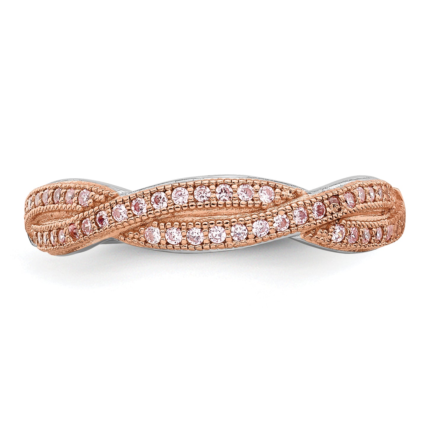 Ss/Gold Plated Brilliant Embers Sterling Silver Rose Gold-Plated Rhodium-Plated 48 Stone Criss Cross Micro Pav Cz Polished Ring