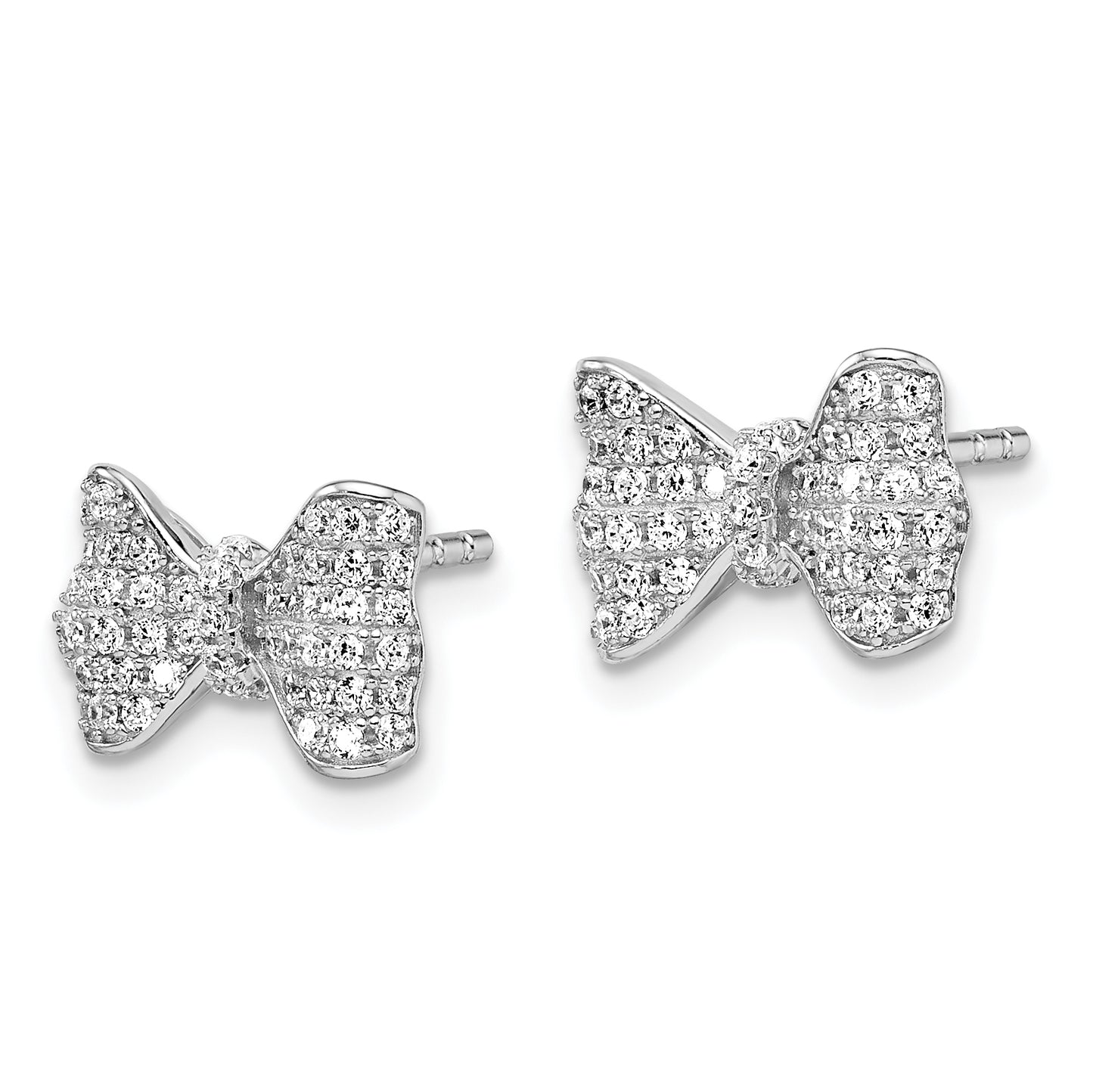 Sterling Silver Brilliant Embers Rhodium-Plated 102 Stone Micro Pav Cz Bow Post Earrings