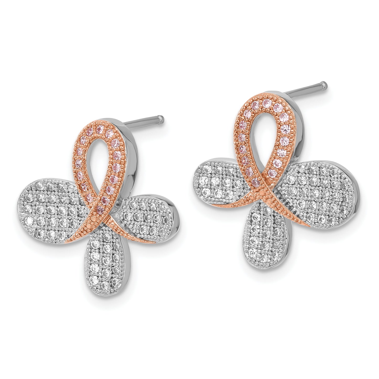 Ss/Gold Plated Brillant Embers Sterling Silver Rose Gold-Plated Cz Awareness Post Earrings