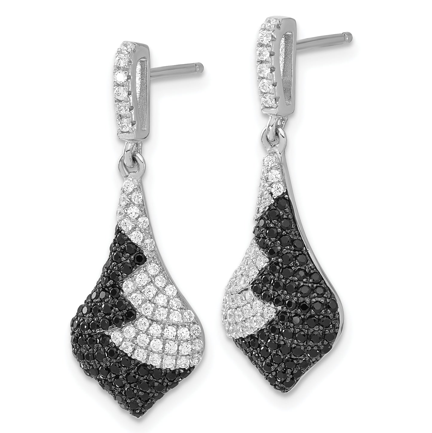 Sterling Silver True Fire Black & White Cz Dangle Post Earrings