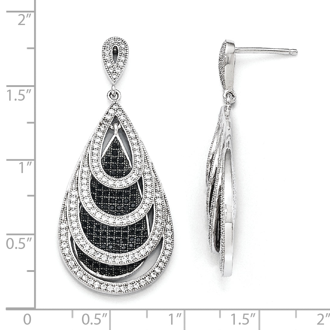 Sterling Silver Ss Rh Cz True Fire Teardrop Dangle Post Earrings