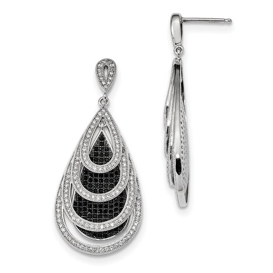 Sterling Silver Ss Rh Cz True Fire Teardrop Dangle Post Earrings