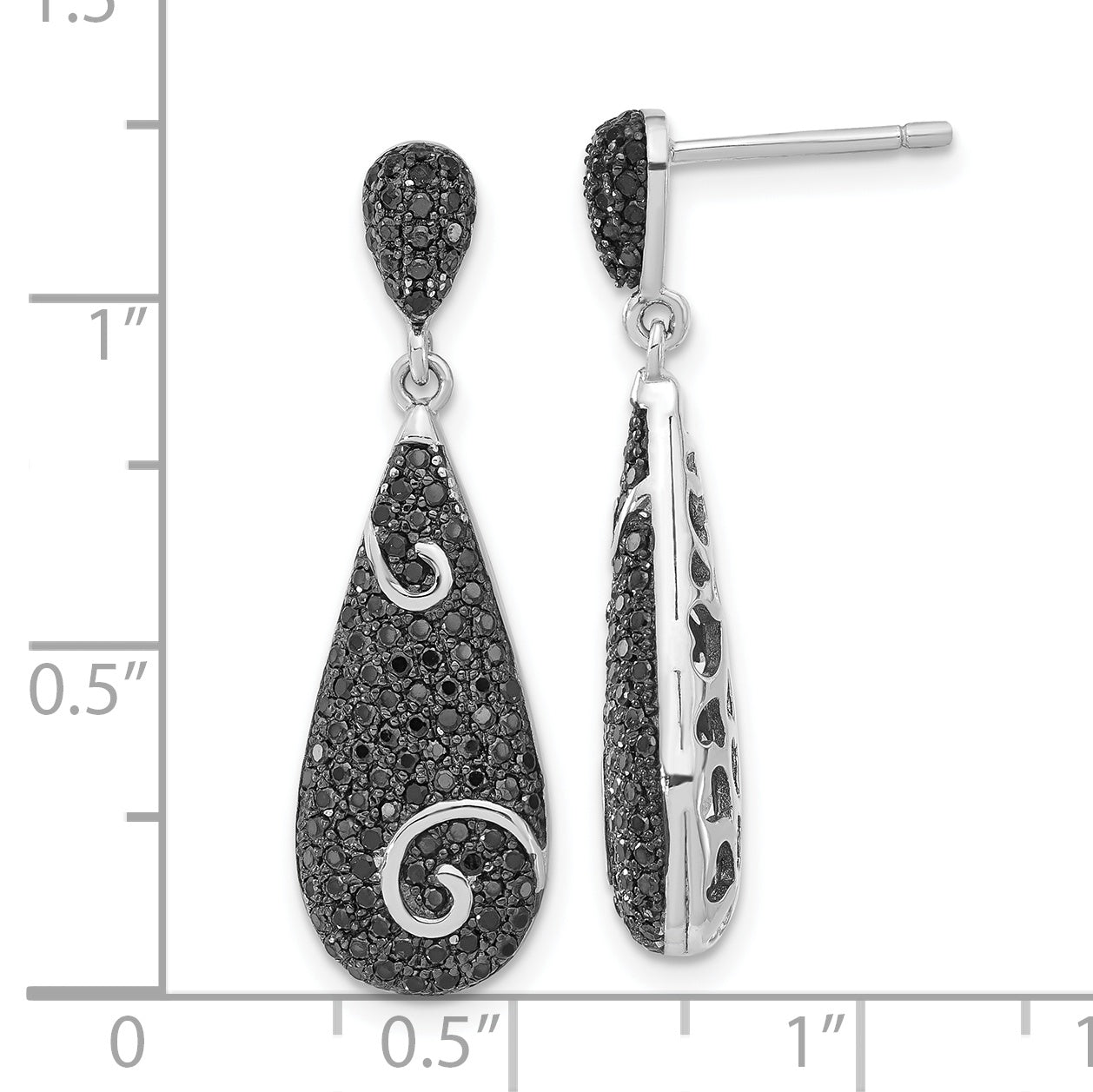 Sterling Silver True Fire Swirl Accent Black Cz Teardrop Post Dangle Earrings