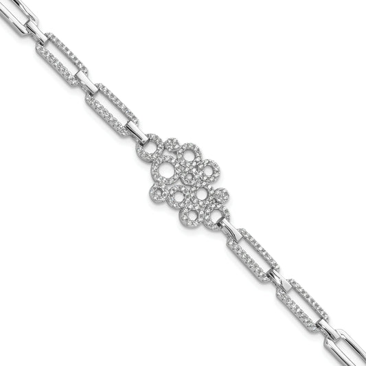 Sterling Silver Brilliant Embers Rhodium-Plated 164 Stone 7 Inch With Box Catch Clasp Micro Pav Cz Bracelet