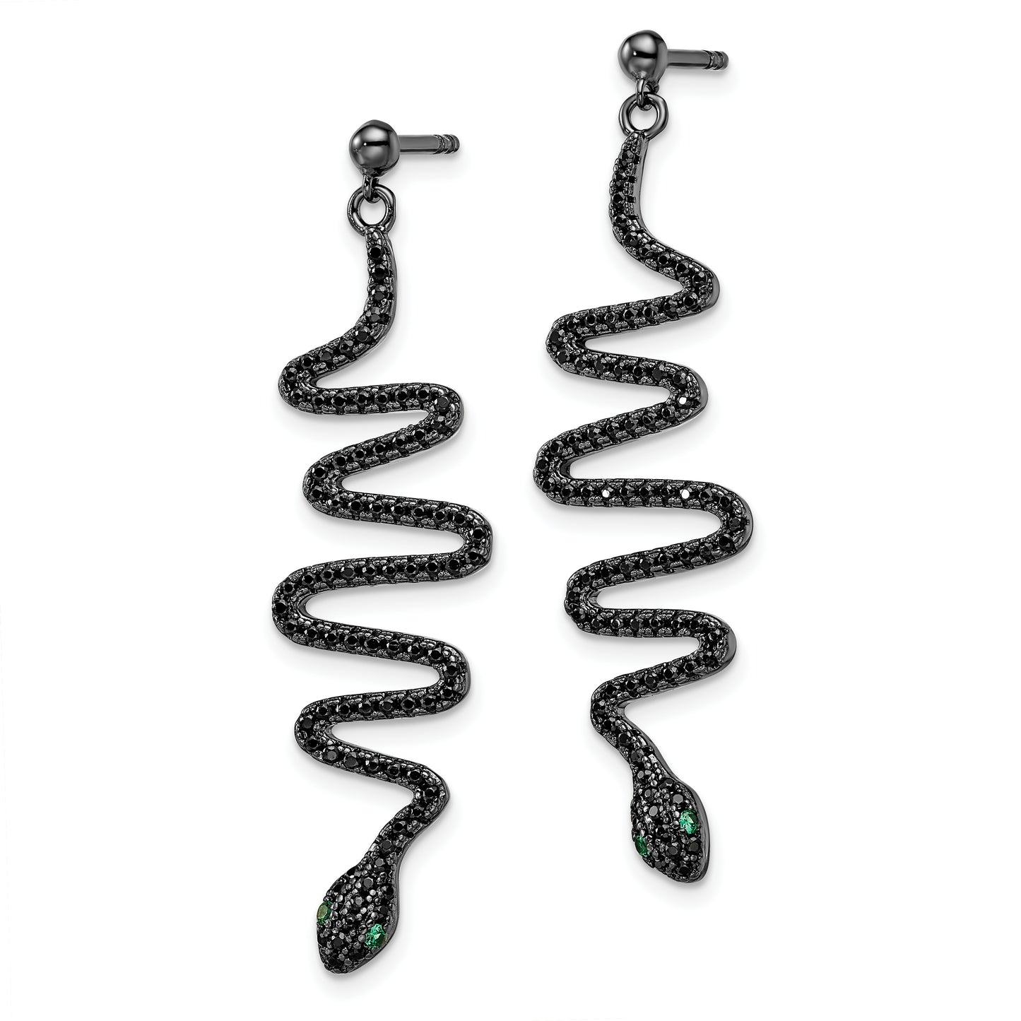 Sterling Silver Brilliant Embers Rhodium-Plated 170 Stone Green And Black Spinel Snake Post Dangle Earrings