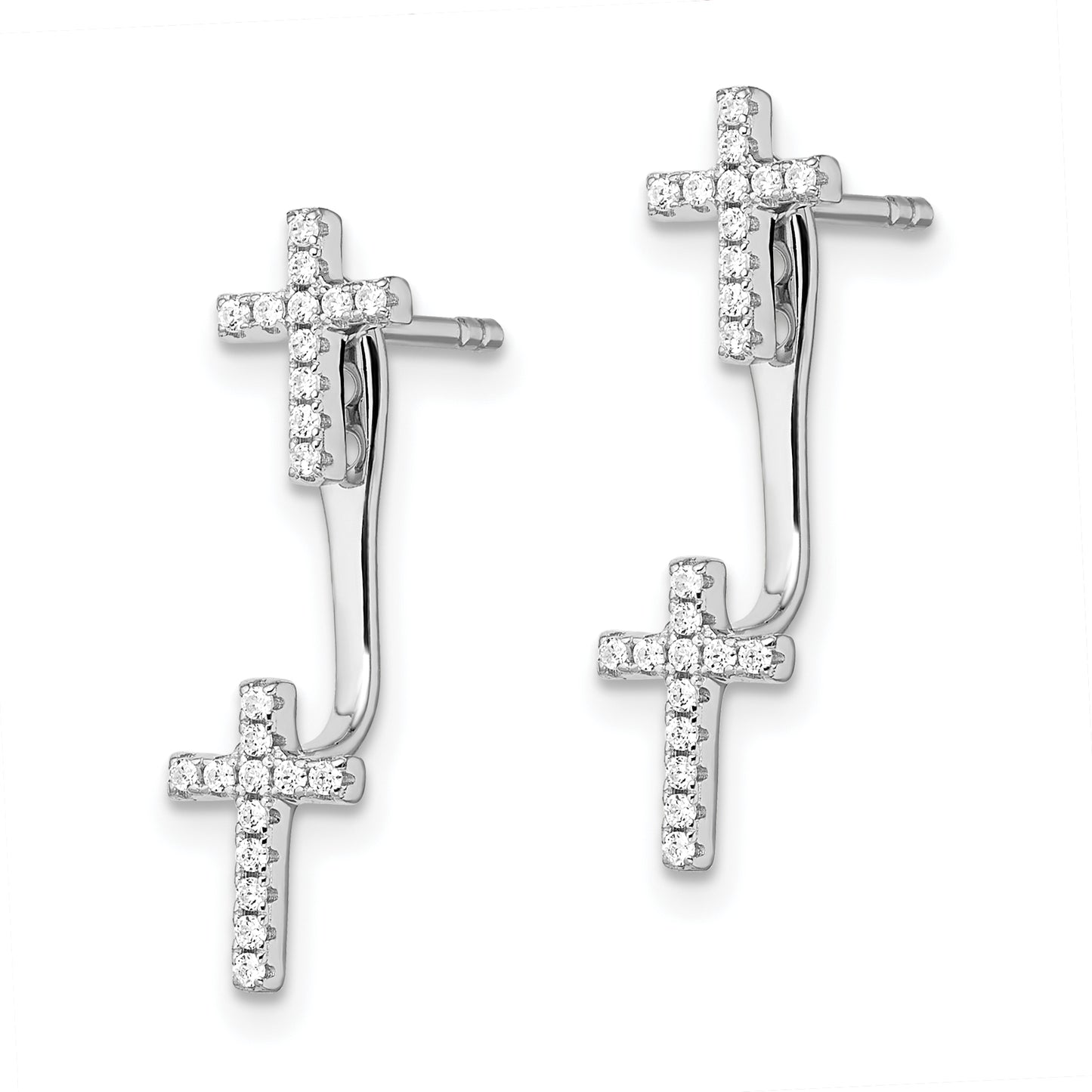 Sterling Silver Brilliant Embers Rhodium-Plated 46 Stone Micro Pav Cz Cross Front Back Earrings