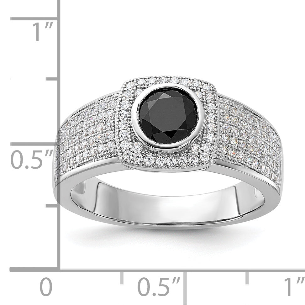 Sterling Silver Brilliant Embers Polished Cz & Black Spinel Men'S Ring