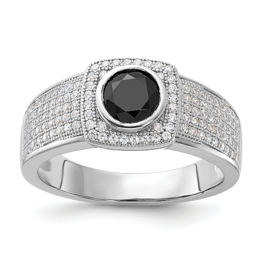 Sterling Silver Brilliant Embers Polished Cz & Black Spinel Men'S Ring