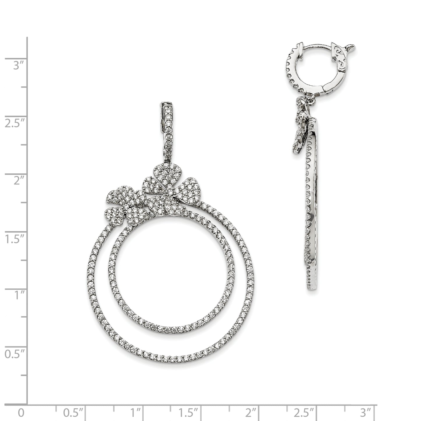 Sterling Silver Rhodium-Plated Cz Hinged Hoop Dangle Earrings