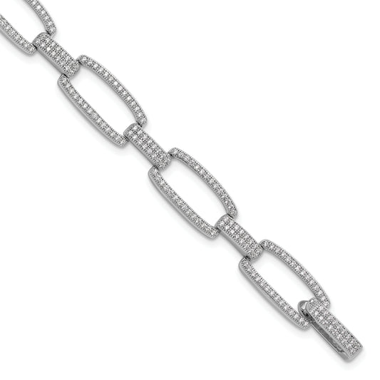 Sterling Silver Brilliant Embers Rhodium-Plated 354 Stone 7.25 Inch With Box Catch Clasp Micro Pav Cz Polished Bracelet