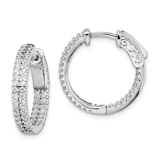 Sterling Silver Shimmer Rhodium-Plated 100 Stone Pav 1.3mm Cz In And Out Round Hinged Hoop Earrings