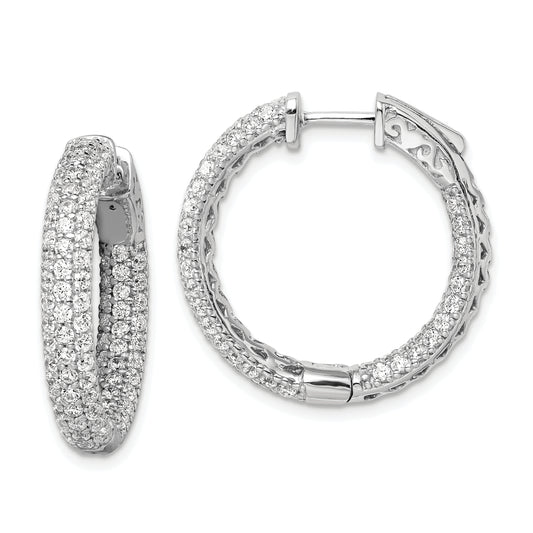 Sterling Silver Shimmer Rhodium-Plated 178 Stone Pav 1.5mm Cz In And Out Round Hinged Hoop Earrings