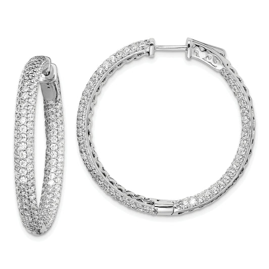 Sterling Silver Shimmer Rhodium-Plated 304 Stone Pav 1.5mm Cz In And Out Round Hinged Hoop Earrings