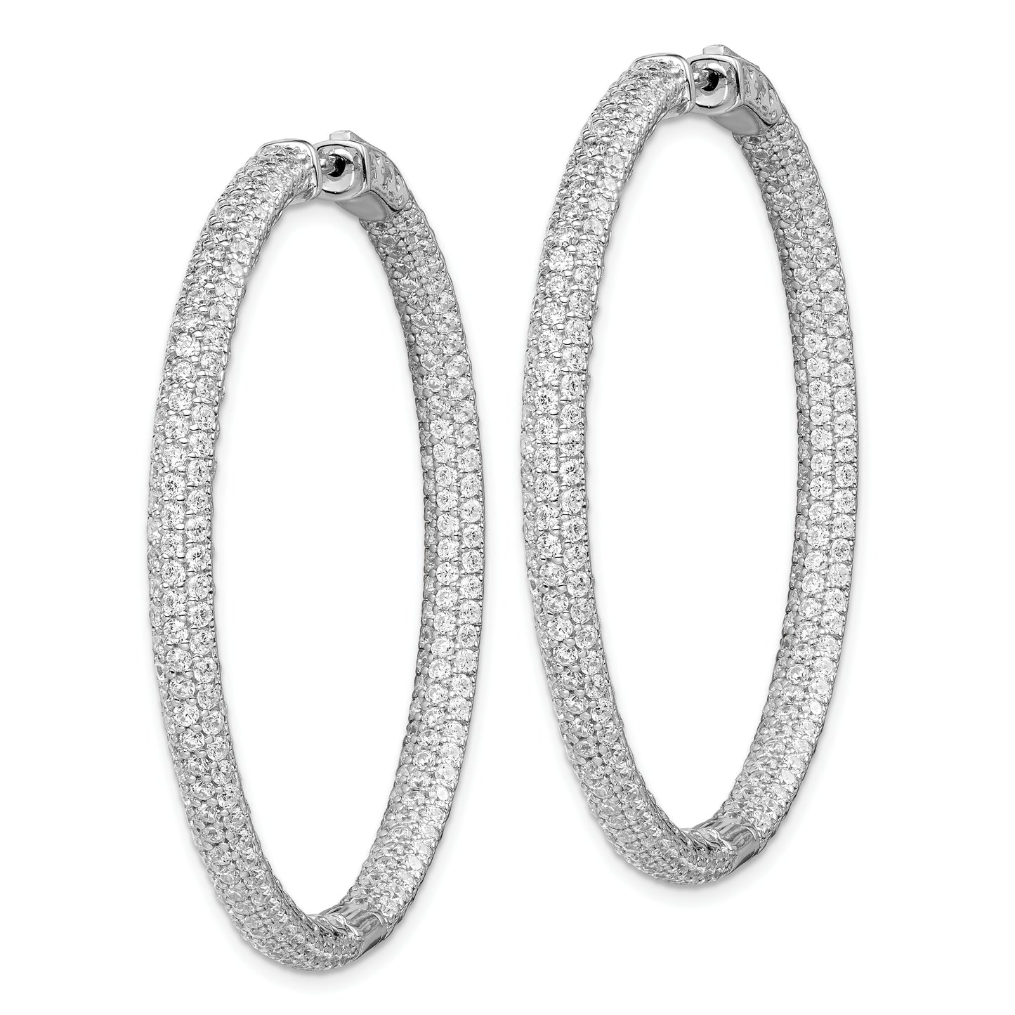 Sterling Silver Shimmer Rhodium-Plated 460 Stone Pav 1.5mm Cz In And Out Round Hinged Hoop Earrings