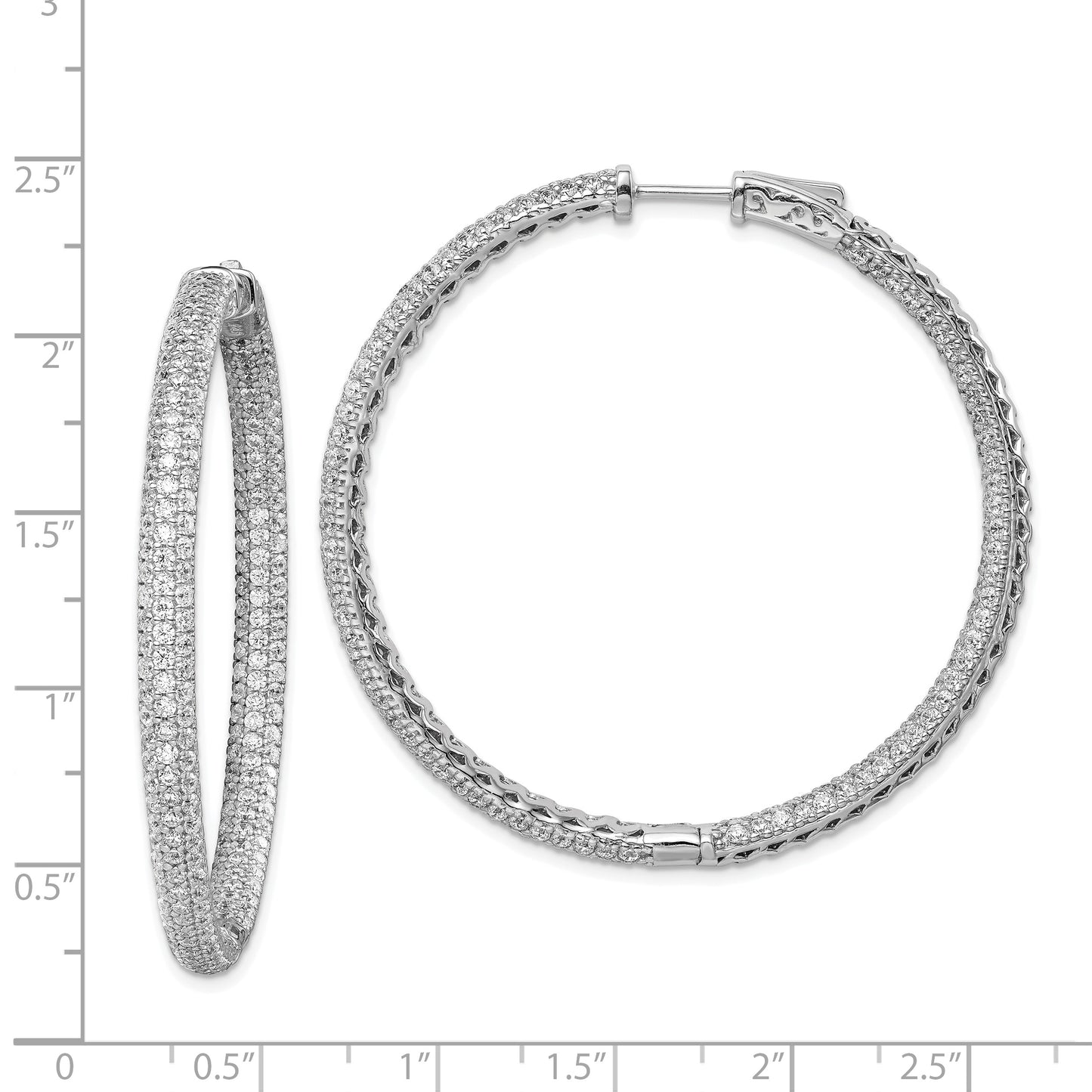 Sterling Silver Shimmer Rhodium-Plated 460 Stone Pav 1.5mm Cz In And Out Round Hinged Hoop Earrings