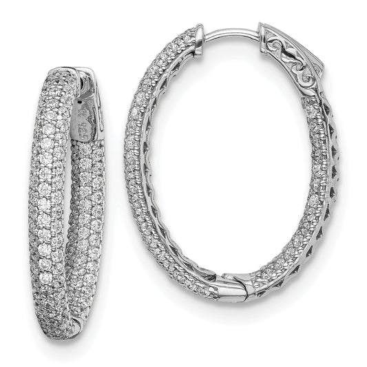 Sterling Silver Shimmer Rhodium-Plated 208 Stone Pav 1.5mm Cz In And Out Oval Hinged Hoop Earrings