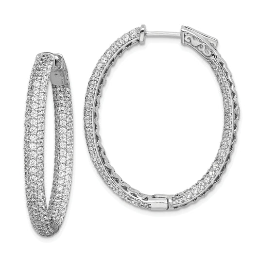 Sterling Silver Shimmer Rhodium-Plated 292 Stone Pav 1.5mm Cz In And Out Oval Hinged Hoop Earrings