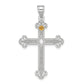 Sterling Silver Rh-Plt/14K Bezel Crystal Family Cross Pendant