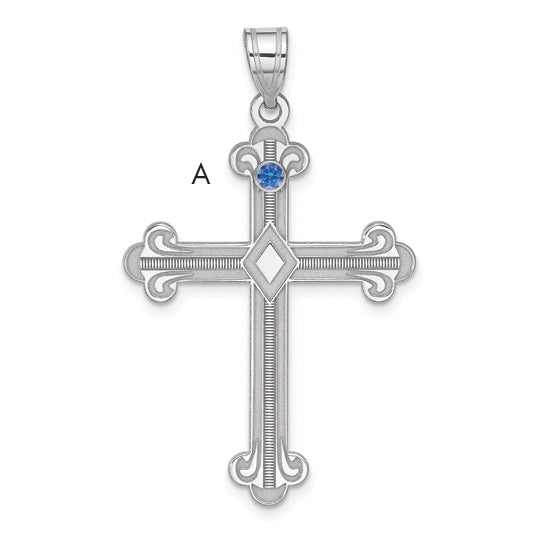 Sterling Silver Rh-Plt Crystal Family Cross Pendant