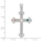 Sterling Silver Rh-Plt/14K Bezel Crystal Family Cross Pendant