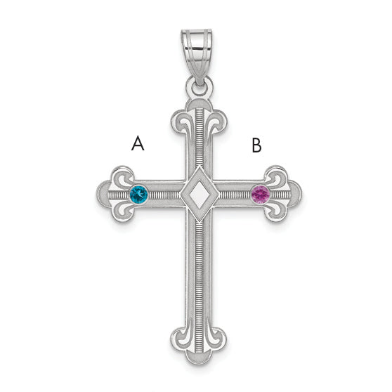 Sterling Silver Rh-Plt Crystal Family Cross Pendant