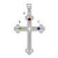 Sterling Silver Rh-Plt/14K Bezel Crystal Family Cross Pendant