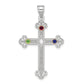 Sterling Silver Rh-Plt/14K Bezel Crystal Family Cross Pendant