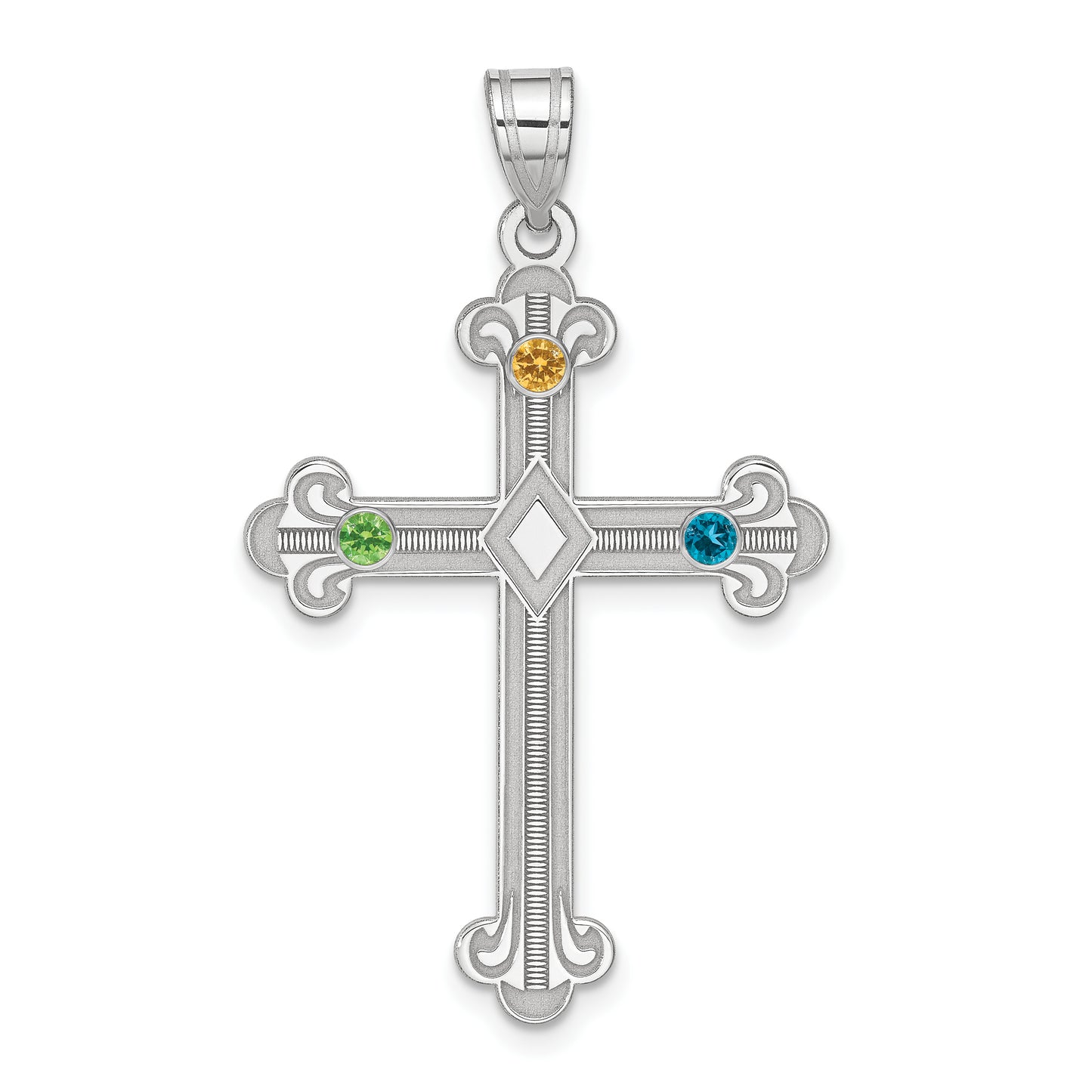 Sterling Silver Rh-Plt Crystal Family Cross Pendant