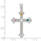 Sterling Silver Rh-Plt/14K Bezel Crystal Family Cross Pendant