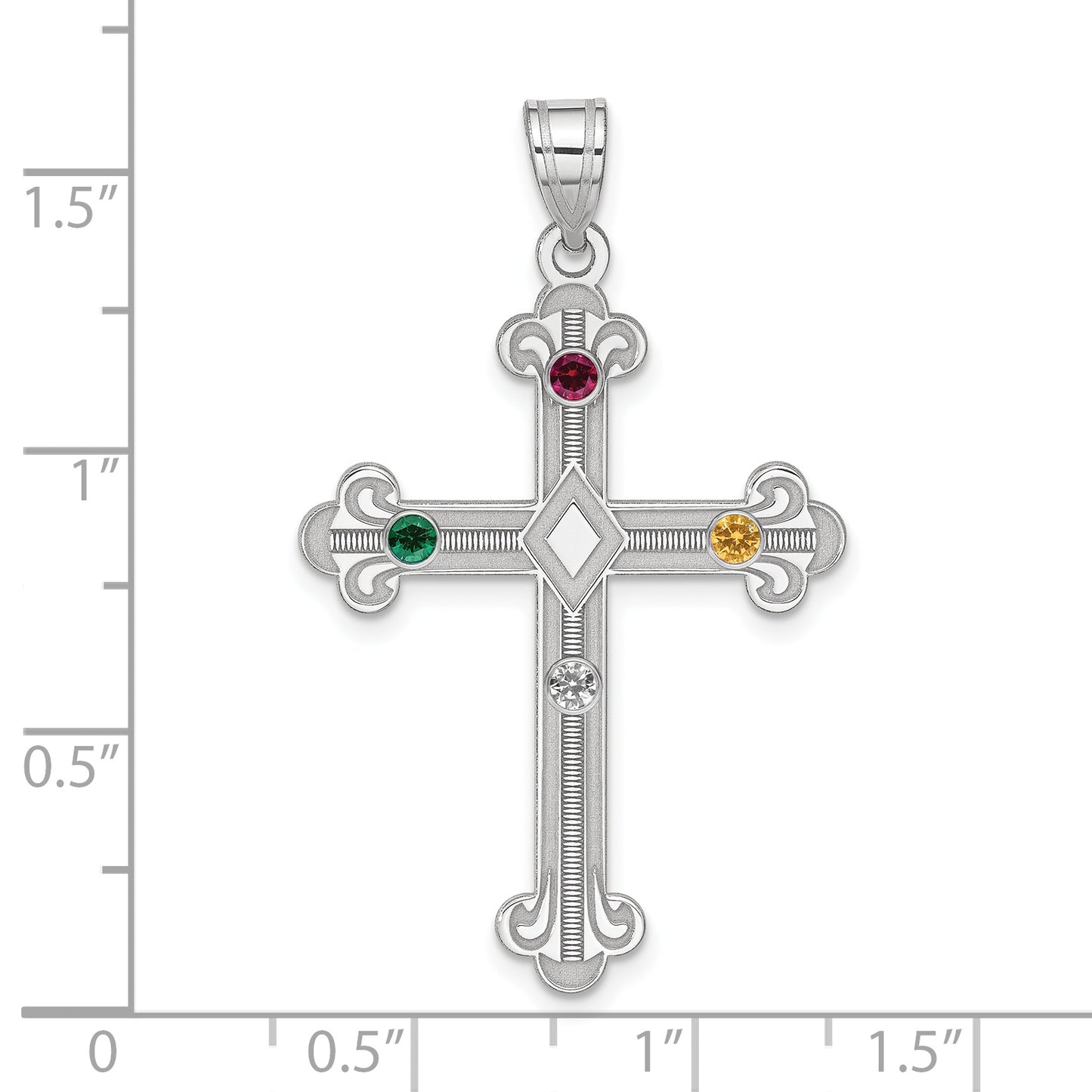 Sterling Silver Rh-Plt Crystal Family Cross Pendant