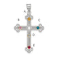 Sterling Silver Rh-Plt/14K Bezel Crystal Family Cross Pendant