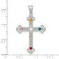 Sterling Silver Rh-Plt/14K Bezel Crystal Family Cross Pendant