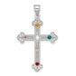 Sterling Silver Rh-Plt/14K Bezel Crystal Family Cross Pendant