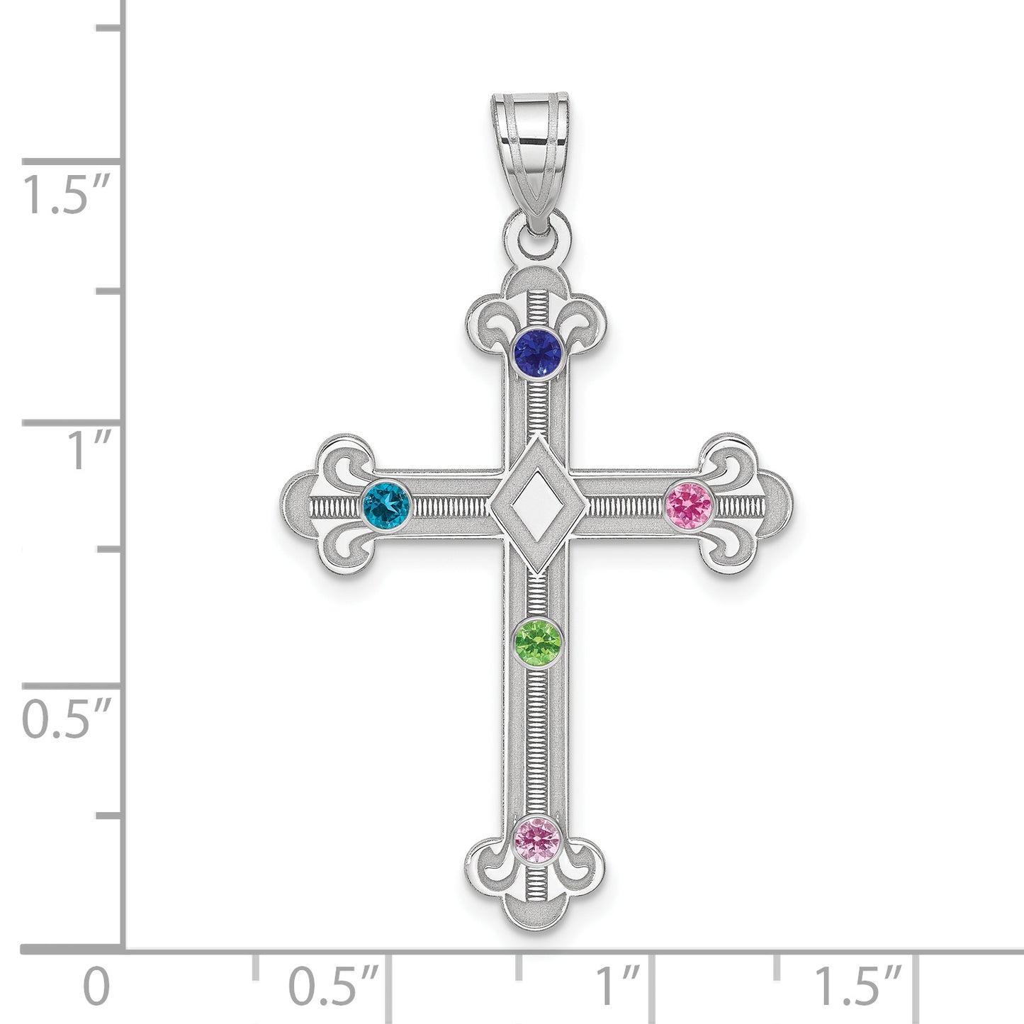 Sterling Silver Rh-Plt Crystal Family Cross Pendant