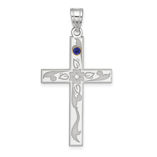 Sterling Silver Rh-Plt/14K Bezel Crystal Family Cross Pendant