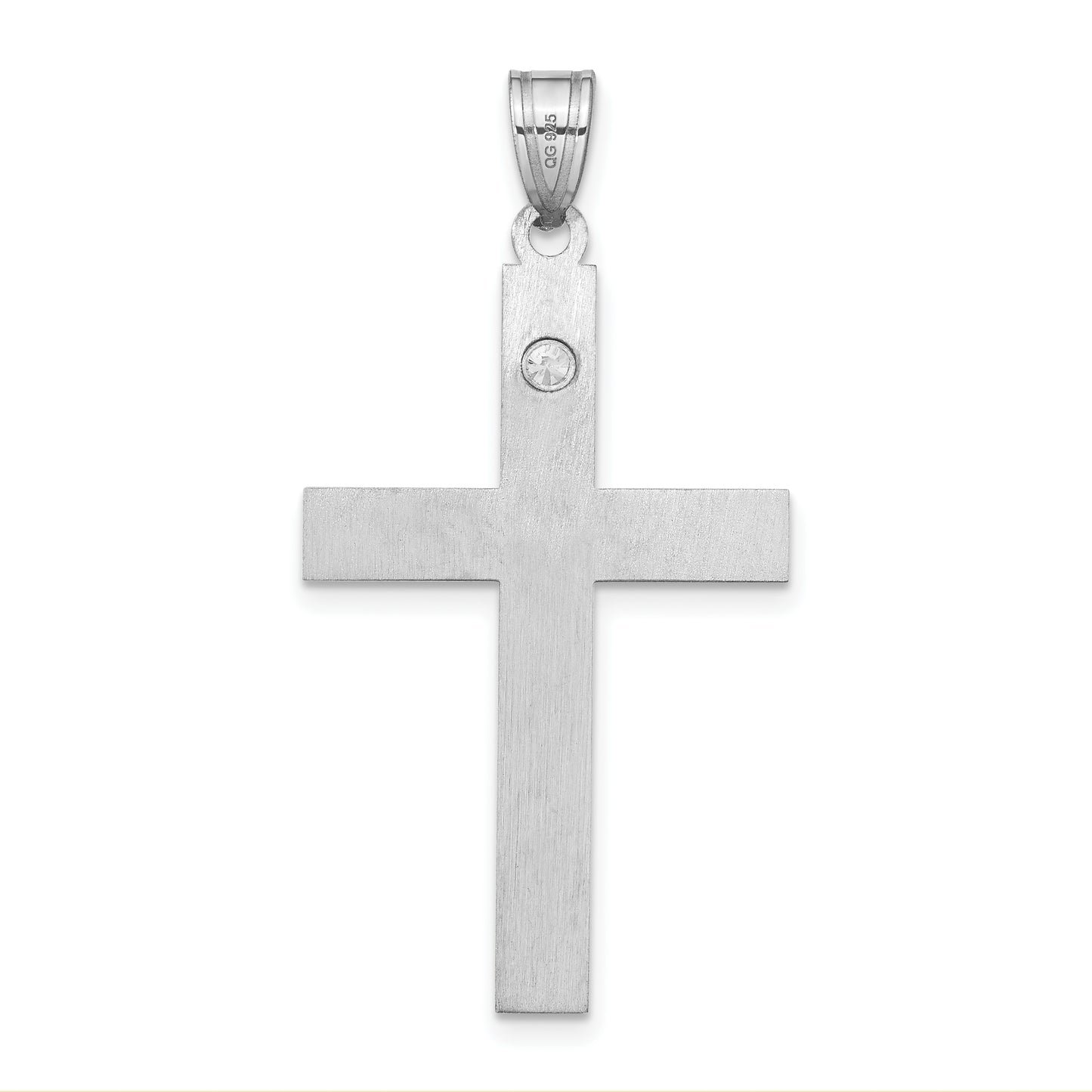 Sterling Silver Rh-Plt Crystal Family Cross Pendant