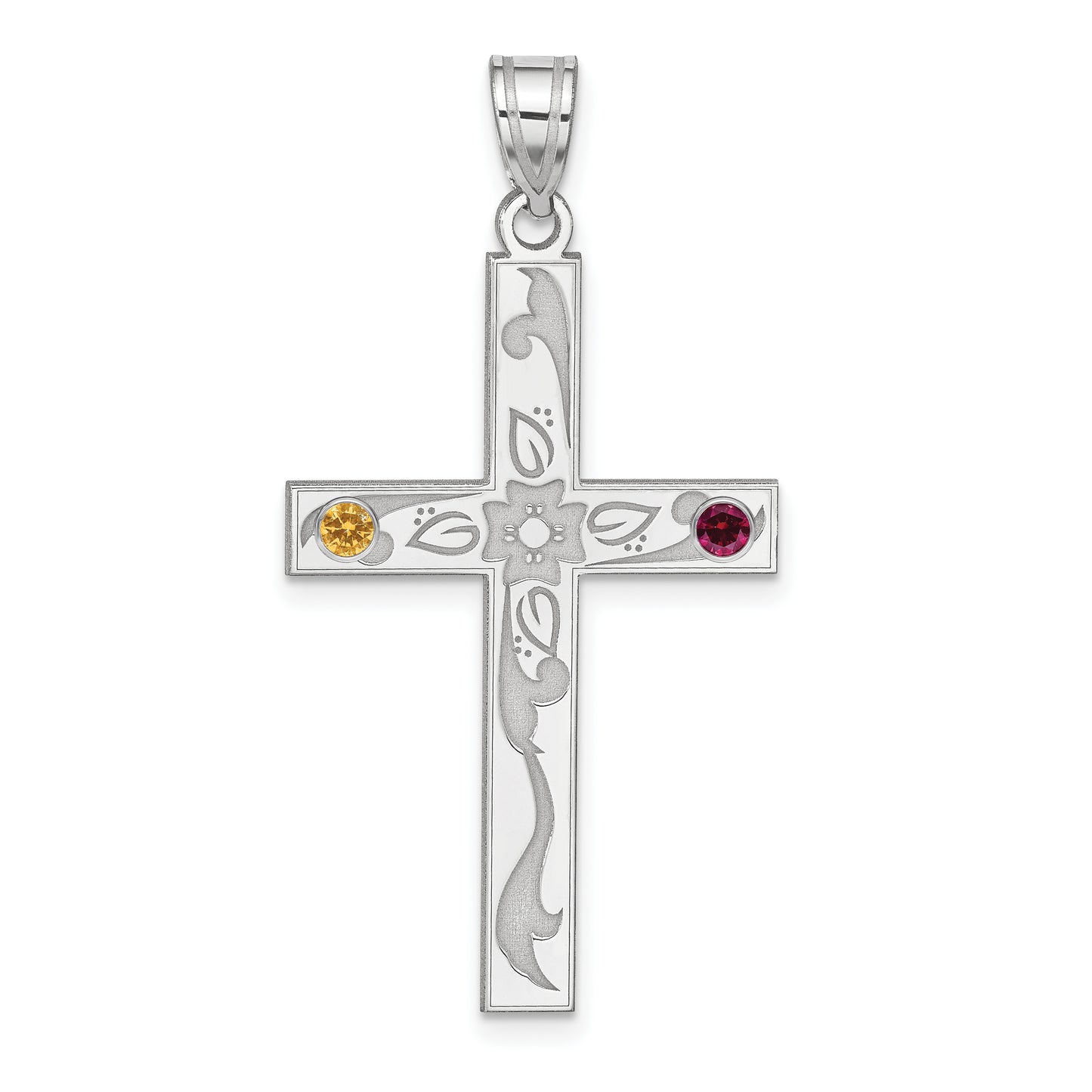 Sterling Silver Rh-Plt Crystal Family Cross Pendant