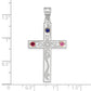 Sterling Silver Rh-Plt/14K Bezel Crystal Family Cross Pendant