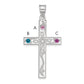 Sterling Silver Rh-Plt Crystal Family Cross Pendant