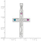 Sterling Silver Rh-Plt Crystal Family Cross Pendant